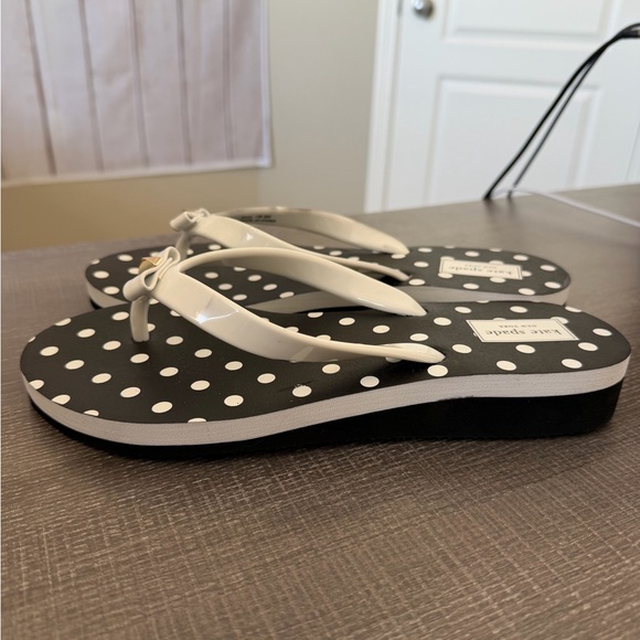 kate spade Black & White Polka Dot Flip Flop Sandals with Bow Accent - Picture 4 of 8